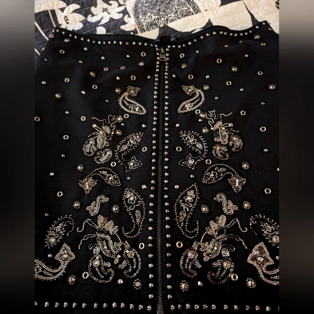 Allsaints Cassidy Zip Up Embellished Mini Skirt - Black studded